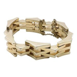 Vintage Monet Gold-Tone Geometric Panther Link Bracelet with Safety Clasp